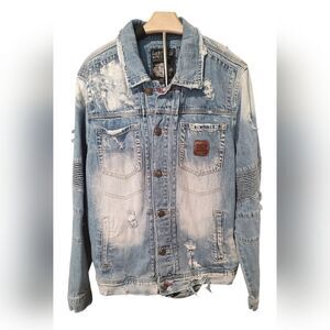 Heritage By America 1776 Denim Distillery Distressed Denim Jacket Size XL Rocker